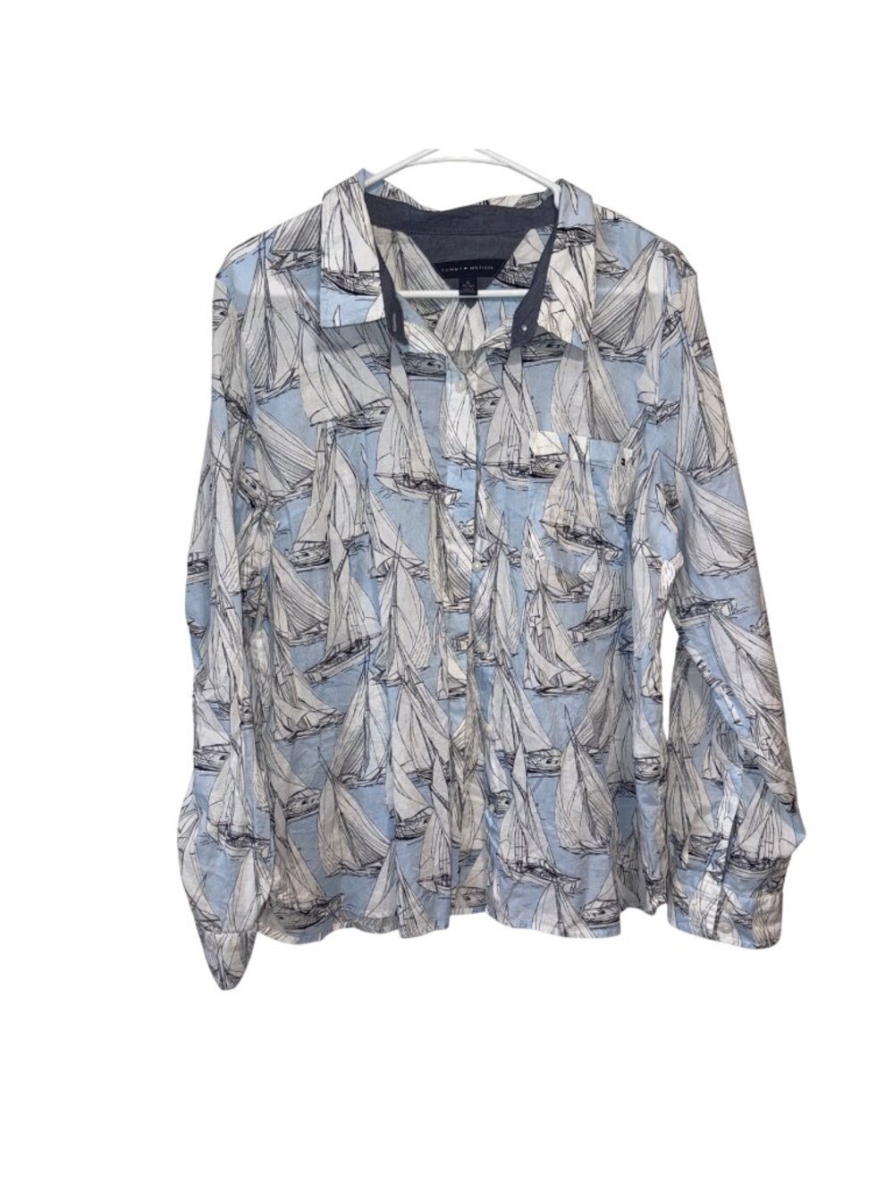 Tommy Hilfiger XL Sailboat Print Long Sleeve Button-Up Shirt